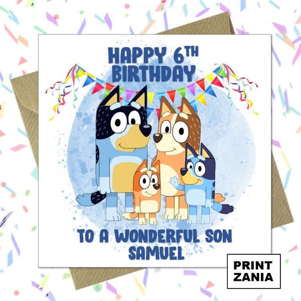 Personalised Blu-ey Birthday Card - Any Age - Age relationship - 1st 2nd 3rd Son Daughter Grandson Granddaughter Nephew Niece Friend - MX