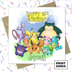 Pokémon Birthday Card Personalised Birthday Card for Him Custom Kids Birthday Card for Boys Birthday Card Any Age - AEI