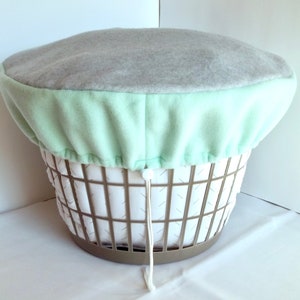 College Student Gift, Dorm Room Decor, Dorm Storage, College Accessory, Laundry Basket Organizer Cover, Light Gray & Seafoam  Fleece Fabric