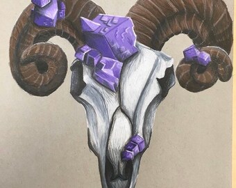 Purple Fluorite Ram Skull
