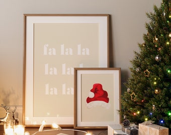 Two Christmas Prints | Fa La La | Christmas Wall Art | Holiday Decor | Red Christmas Decor | Naughty or Nice | Christmas Carol
