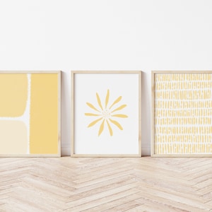Set of Three Yellow Prints, Digital Download, PRINTABLE Wall Art, Yellow Flower Print, Yellow Gallery Wall, Neutral Print Set, Boho Wall Art