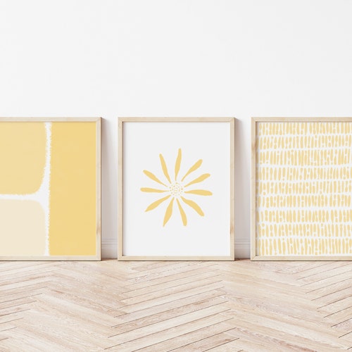 Gallery Wall Set Boho Art Prints Yellow Wall Art Dorm Etsy