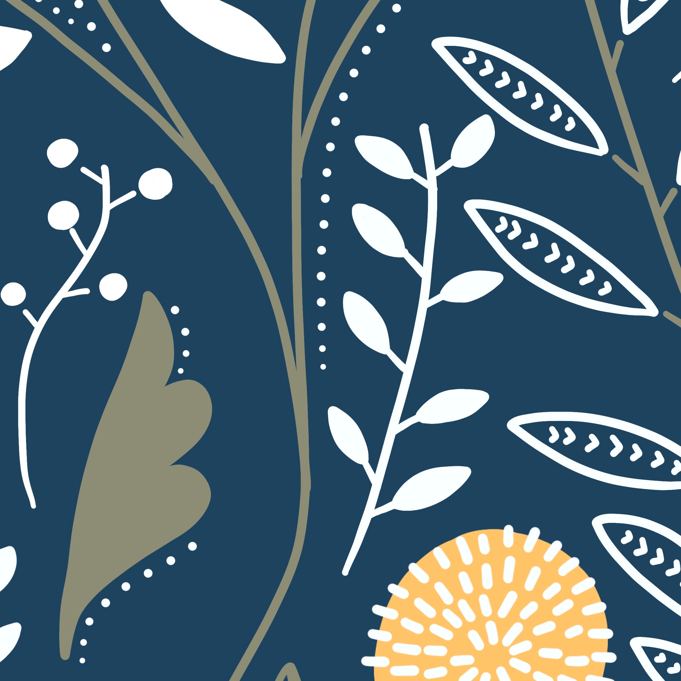 Blue Floral Pattern Instant Download Digital Print, Blue and Yellow ...