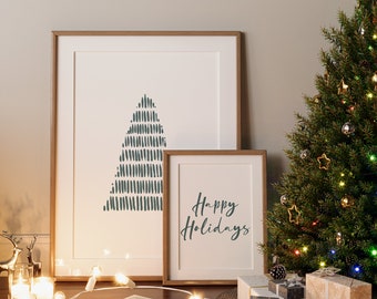 Two Christmas Prints | Christmas Tree | Christmas Wall Art | Holiday Decor | Red Christmas Decor | Naughty or Nice | Happy Holidays