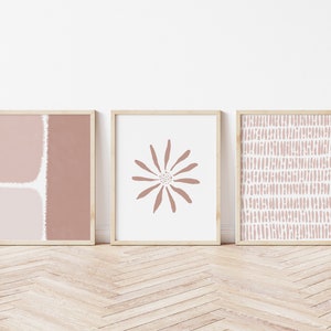 Set of Three Blush Prints, Digital Download, PRINTABLE Wall Art, Pink Flower Print, Pink Gallery Wall, Neutral Print Set, Boho Wall Art