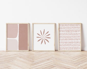 Set of Three Blush Prints, Digital Download, PRINTABLE Wall Art, Pink Flower Print, Pink Gallery Wall, Neutral Print Set, Boho Wall Art