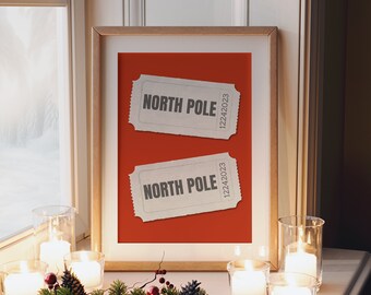 Ticket to North Pole | Christmas Decor | Christmas Wall Art | Holiday Decor | Holiday Print | Red Christmas Decor | Naughty or Nice