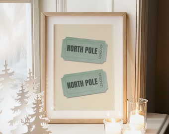 Ticket to North Pole | Christmas Decor | Christmas Wall Art | Holiday Decor | Holiday Print | Green Christmas Decor | Naughty or Nice