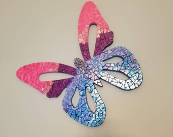 Large Butterfly Mosaic Wall Hanging, Ombre Mosaic, Handmade Mosaic, Glass Butterfly