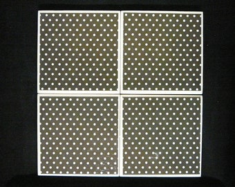 Polka Dots Ceramic Tile Coasters Set of 4