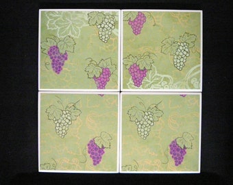 Grapes Ceramic Tile Coasters Set of 4