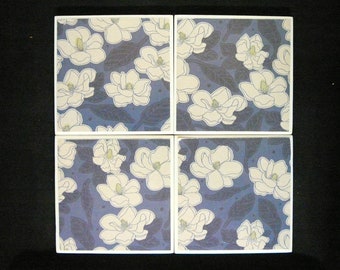 Flowers Ceramic Tile Coasters Set of 4