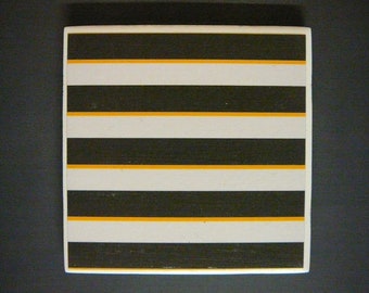 Black & White Stripes Ceramic Tile Coaster