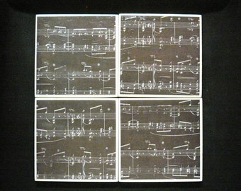 Music Notes Ceramic Tile Coasters Set of 4