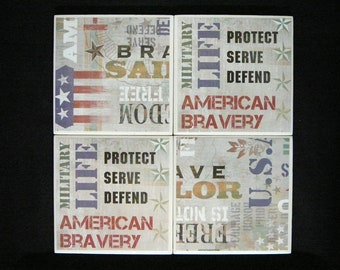 American Bravery Ceramic Tile Coasters Set of 4