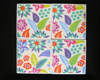 Flowers Ceramic Tile Coasters Set of 4