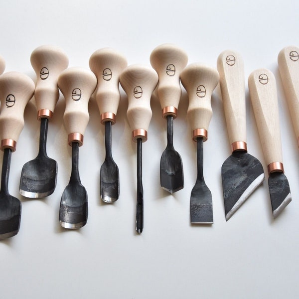 Handmade Carbon Steel Wood Carving Tools, 12 Piece Set