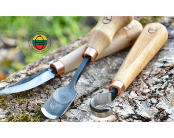 Spoon carving tool set 3 pcs. Wood carving tools. Crook knife. Hook tools. Handmade bent chisel. Spoon carving tools. Kuksa carving knife.