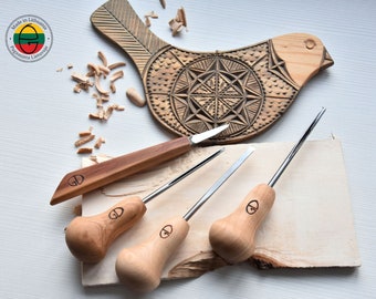 Linocut carving tool set 4 pcs. Handmade wood carving tools. Detail carving. Miniature carving tools. Palm tools. Chisels. Relief cutting.
