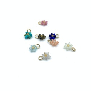 dahlia flower charms, addition, mini creole, charms, fine stones, semi precious, gold filled, gold, multicolor, personalize, compose