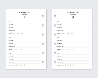 Printed Pocket Reading Log filofax planner inserts for ring planners, minimal 2022, vds van der spek, gillio, reference, to do schedule