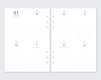 Printed A5 weekly filofax planner inserts for ring planners, minimal 2021 2022, vds van der spek, gillio, WO2P Week on two pages, to do