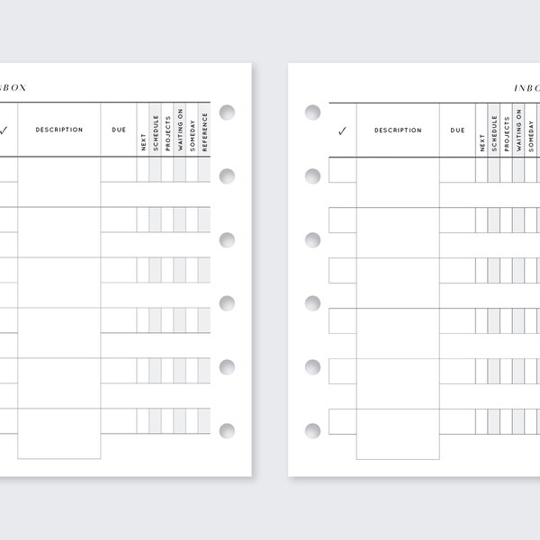 Inbox GTD Pocket Printed filofax planner inserts for ring planners, Getting things done, minimal 2022, vds van der spek, gillio, schedule