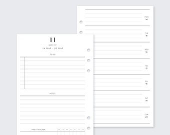 Printed A5 weekly filofax planner inserts for ring planners, minimal 2021 2022, vds van der spek, gillio, WO2P Week on two pages, to do