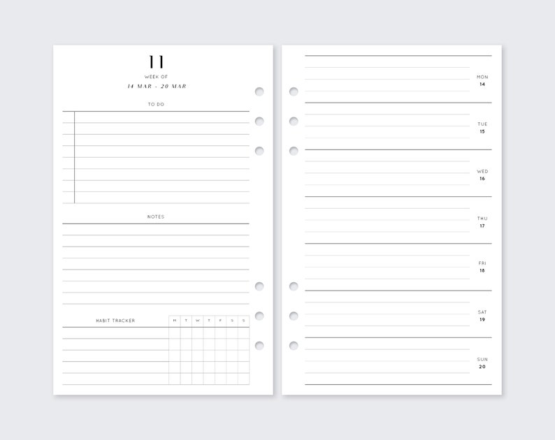 Printed Personal weekly filofax planner inserts for ring planners minimal 2022, vds van der spek, gillio, WO2P, to do, notes, 2023, kikki k image 2