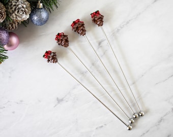 Pinecone Swizzle Sticks, Stir Sticks, Coffee Bar Accessories, Holiday Gifts