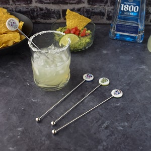 Colorful Sugar Skull Swizzle Sticks for Cocktail Lovers, Stainless Steel Stir Sticks, Coffee Bar Accessories, Housewarming Gift image 2