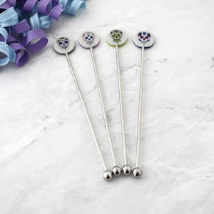 Colorful Sugar Skull Swizzle Sticks for Cocktail Lovers, Stainless Steel Stir Sticks, Coffee Bar Accessories, Housewarming Gift image 1