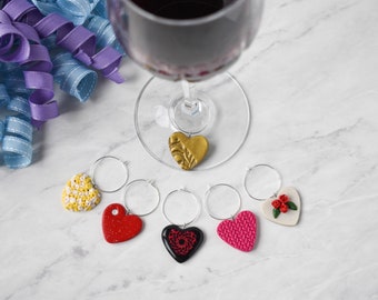 Heart Wine Glass Charms, Valentines Day Gift, Drink Tags, Unique Party Favors