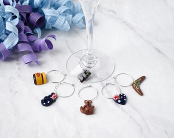 Aussie Themed Wine Glass Charm Markers / Hostess Gift Ideas / Party Drink Charms / New Homeowner Gift