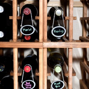 Tags labeling wine in wine cellar