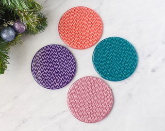 Polymer Clay "Knitted" Coasters, Cute Coasters, Christmas Bar Cart, Practical Gifts