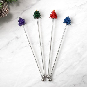 Christmas Tree Swizzle Sticks, Stir Sticks, Stainless Steel Bar Utensils, Set of 4