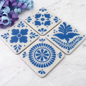 Mexican-style Tile Coasters, Set of 4 Drink Coasters, Handmade Home Decor