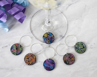 Swirl Pattern Wine Glass Charms, Drink Markers, Unique Wine Charms