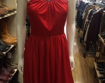 80er Jahre Vintage inneren Kreise inc rot glänzende Party-Kleid mit Ballon-Rock