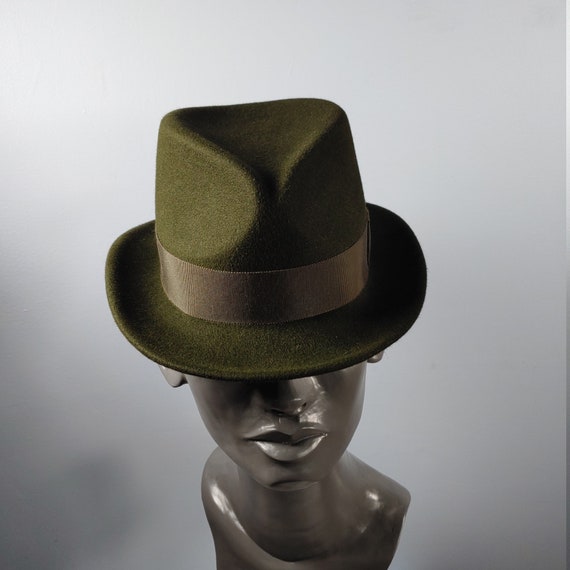 Wilfred 100% Wool Olive-Tone Felt Fedora with Satin Lining Olive Green Fedora Handmade Wool Felt Hat Olive Brown Winter  main image 4