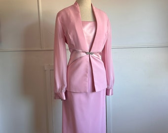 Pretty in Pink Satin Suit - Vintage 2000s Fashion Set for Formal Events and Graduation Y2K Prom Dress Skirt Suit Matching set y2k