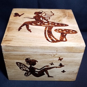 Boîte cadeau fées brûlées sur bois fait main, boîte souvenir, boîte à bijoux, boîte de rangement