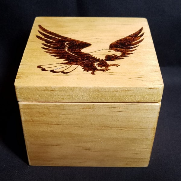 Handmade Wood Burned Eagle Gift Box, Keepsake Box, Trinket Box, Storage Box