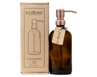 Amber Glass with Antique Copper Soap Dispenser (Stainless Steel NO RUST | Our Guarantee) | 500ML | Country Style Vintage