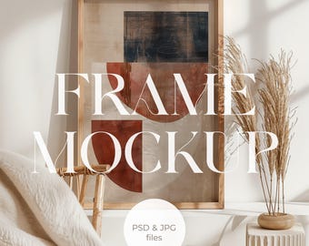 Frame Mockup PSD, Neutral Living Room Scene, Sunlight Wall Art Mockup, Interior Display