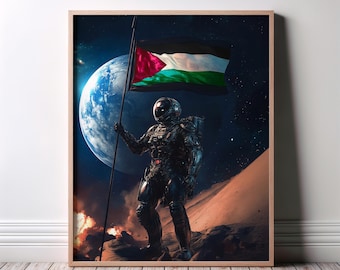 Palestine Flag Wall Art, Cosmic Political Poster, Unique Decor