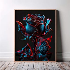 Black Rose Wall Art Poster, Gothic wall art, Gothic Interior Design, Gothic Poster, Victorian floral poster, Noir Art, Neon Wall Art Poster