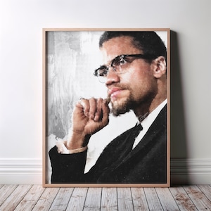 Malcolm X Wand Kunst Poster, Bürgerrechte Kunstdruck, Schwarze Geschichte Wandkunst, Malcolm X Fan Geschenk, Bürgerrechtsführer Kunst, Urban Black Art